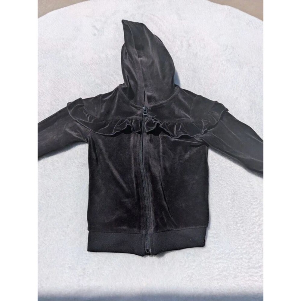 Wonder Nation Black Velour Ruffle Zip-Up Hoodie – Girls Size 3T